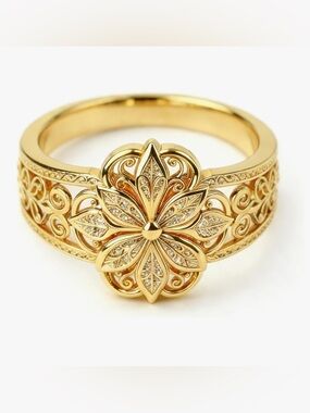 Gorgeous Neiman Marcus 18KT Gold Vermeil Figurine Floral Ring 7